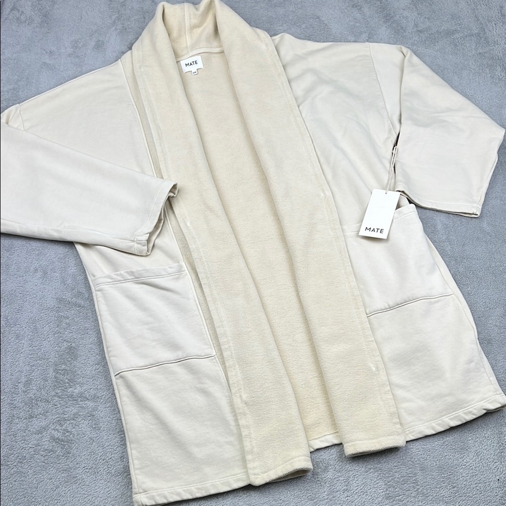 NEW MATE The‎ Label XL/XXL 100% Organic Cotton Fleece Open Cardigan Cream, Bone